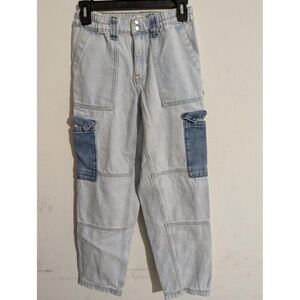 Pacsun Ladies XS Two Tone Patch Cargo Style Wide Leg Elastic Waist  Denim Jean